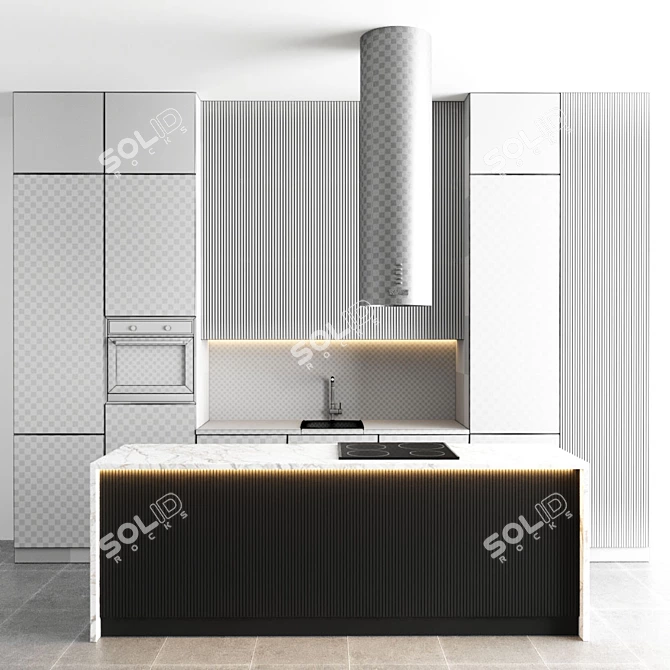 Modular Kitchen with Gas Hob, Sink, Oven & Hood 3D model image 3