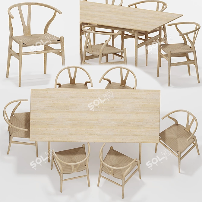 Wishbone Table Chair Set 3D model image 1