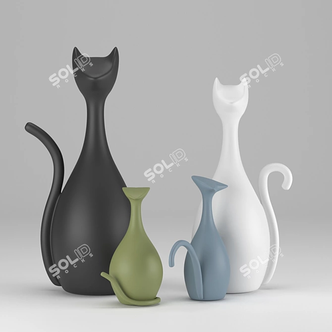 Elegant Ceramic Cat Set 3D model image 2