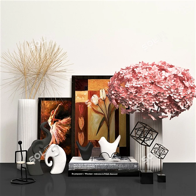 Elegant Decor Set: Vase, Book, Fantasy Objects, Candle & Frame 3D model image 1