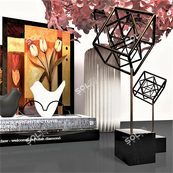 Elegant Decor Set: Vase, Book, Fantasy Objects, Candle & Frame 3D model image 3