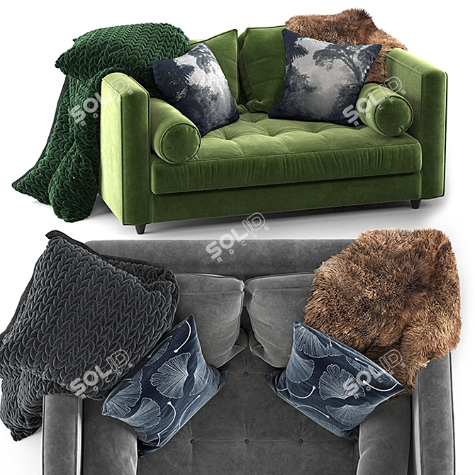 Versatile Green & Gray Sofa 3D model image 2