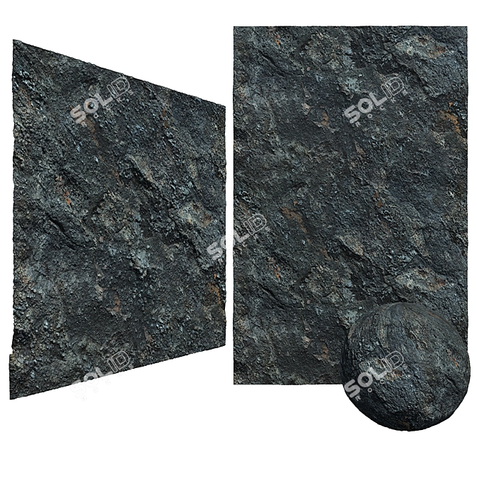 6K High Resolution Tileable Black Rock Stone Wall Cliff 3D model image 1