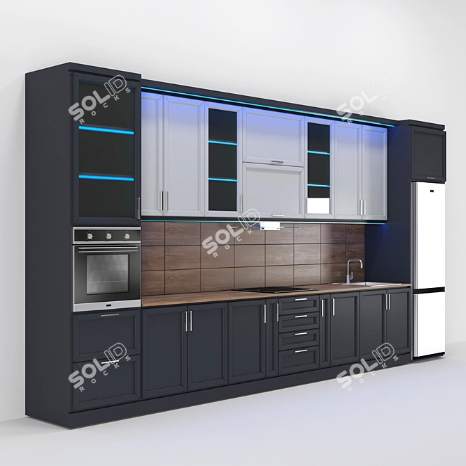 Custom Kitchen Furniture with Framed Facades 3D model image 1