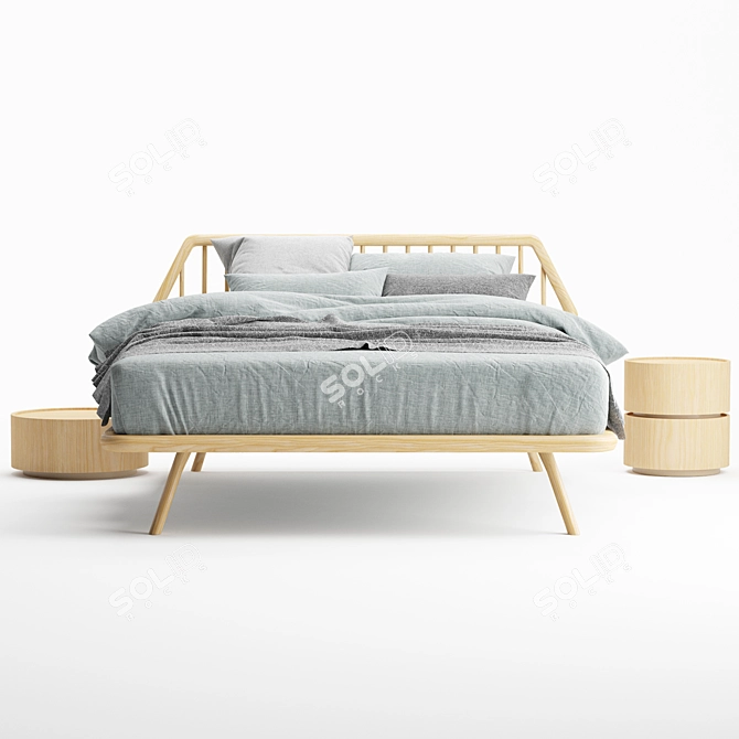 Trama Legno Bed - Sleek and Stylish Wooden Bed with Dedalo Bedside Tables 3D model image 2