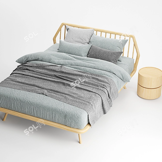 Trama Legno Bed - Sleek and Stylish Wooden Bed with Dedalo Bedside Tables 3D model image 4