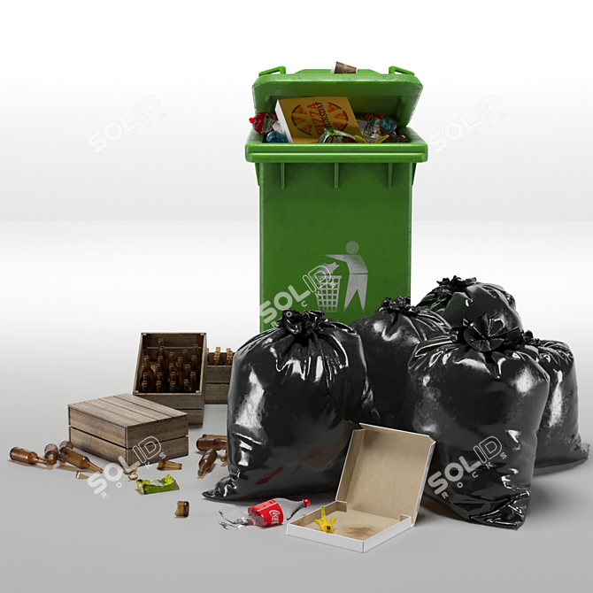 Dual Trash Can Set: Bin, Bags & Trashes 3D model image 8