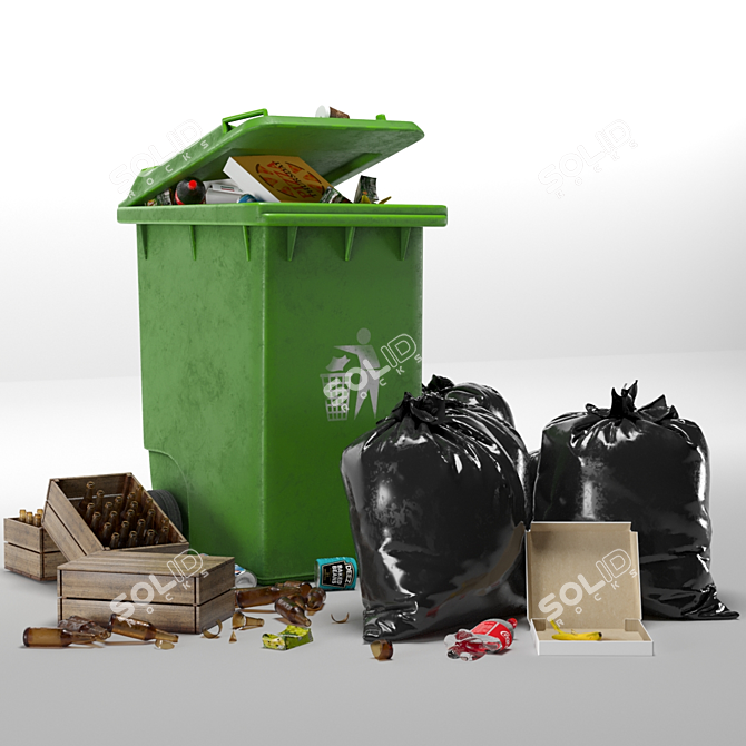 Dual Trash Can Set: Bin, Bags & Trashes 3D model image 9