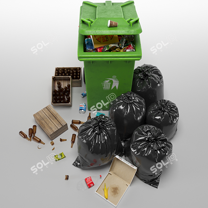 Dual Trash Can Set: Bin, Bags & Trashes 3D model image 11