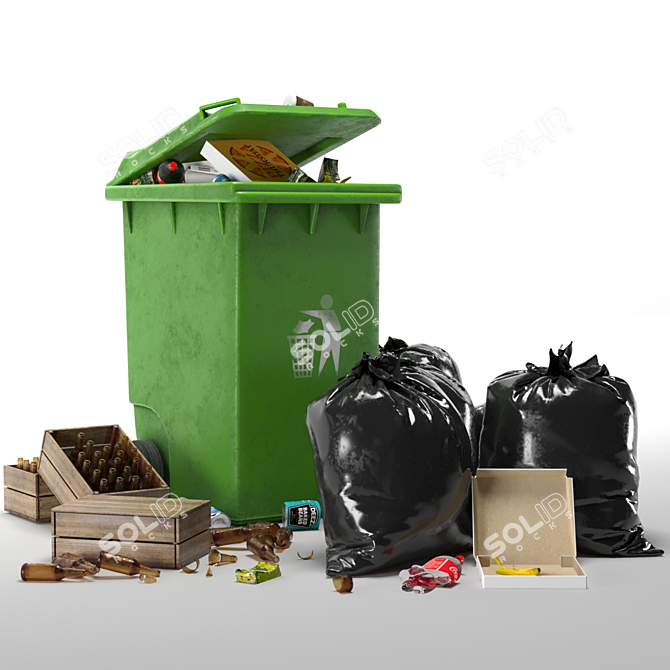 Dual Trash Can Set: Bin, Bags & Trashes 3D model image 14