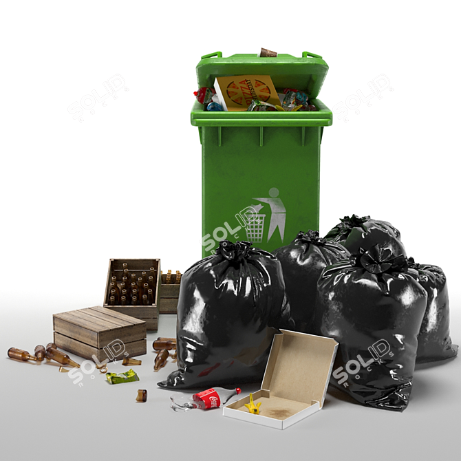 Dual Trash Can Set: Bin, Bags & Trashes 3D model image 15