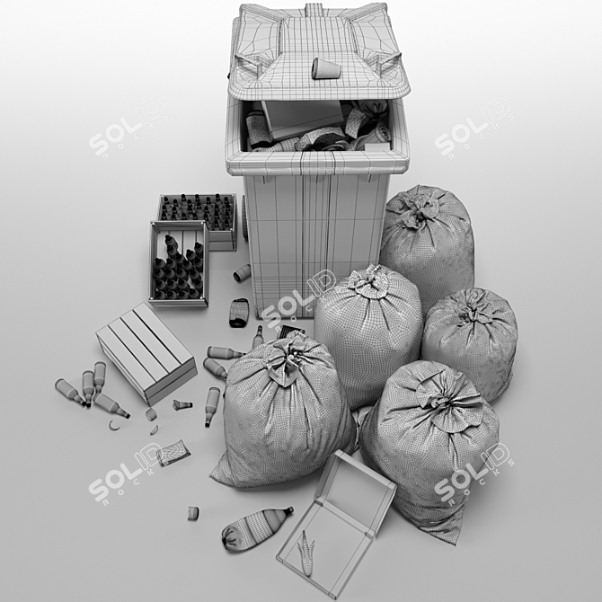 Dual Trash Can Set: Bin, Bags & Trashes 3D model image 2