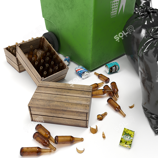 Dual Trash Can Set: Bin, Bags & Trashes 3D model image 5