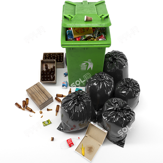 Dual Trash Can Set: Bin, Bags & Trashes 3D model image 6