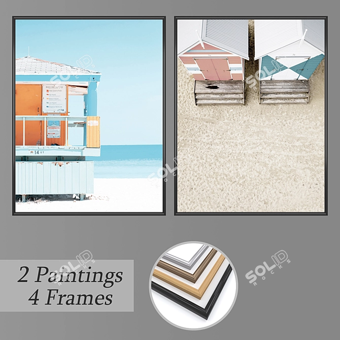 Elegant Wall Paintings Set 3D model image 1