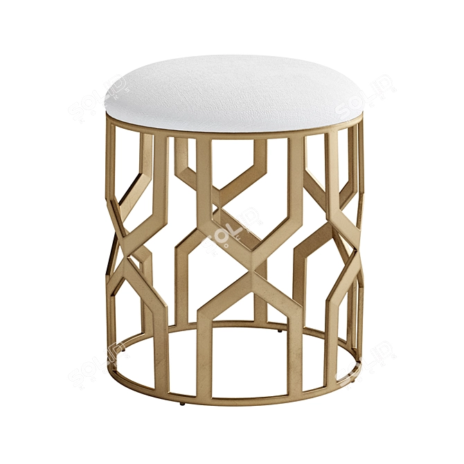 Modern Geometric Accent Stool with Antique Brass Finish 3D model image 1