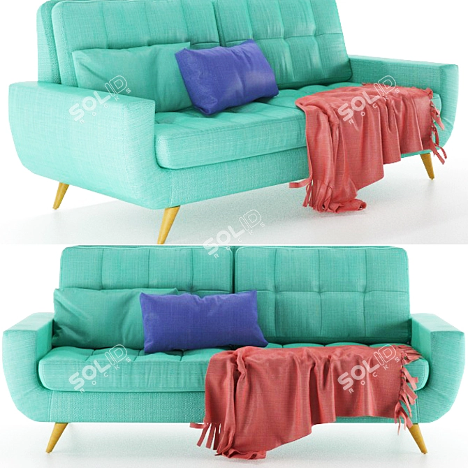 Elegant Teal Fabric Sofa 3D model image 1