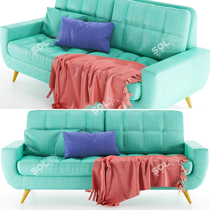 Elegant Teal Fabric Sofa 3D model image 2