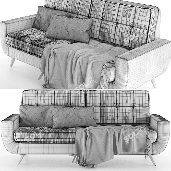 Elegant Teal Fabric Sofa 3D model image 4