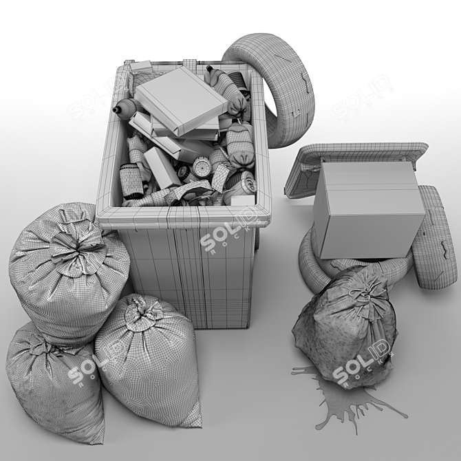 3-Piece Garbage Set: Bag, Bin & Trashes 3D model image 5