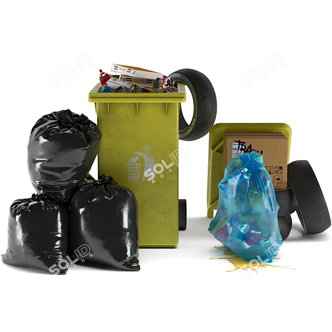 3-Piece Garbage Set: Bag, Bin & Trashes 3D model image 11