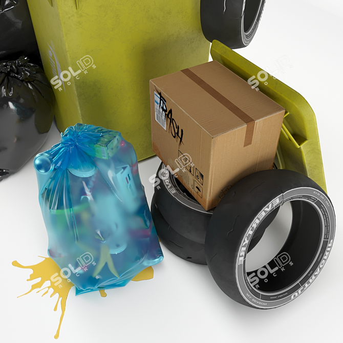 3-Piece Garbage Set: Bag, Bin & Trashes 3D model image 12