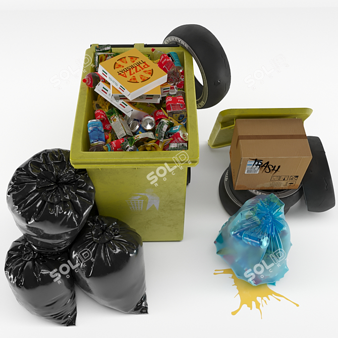 3-Piece Garbage Set: Bag, Bin & Trashes 3D model image 13