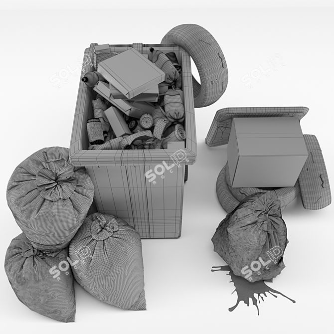 3-Piece Garbage Set: Bag, Bin & Trashes 3D model image 15