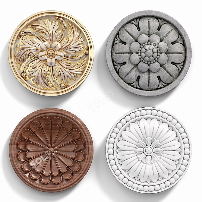 Elegant Wall Rosettes Set 3D model image 1