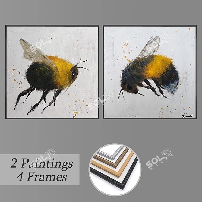 Artistic Set: Dual Paintings & Frames 3D model image 1