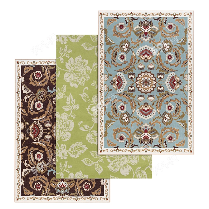 Luxury Carpets Collection: Set of 3 High-Quality Textured Rugs 3D model image 1