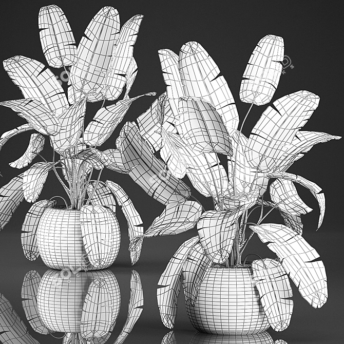 Exotic Plant Collection in Wicker Basket 3D model image 5