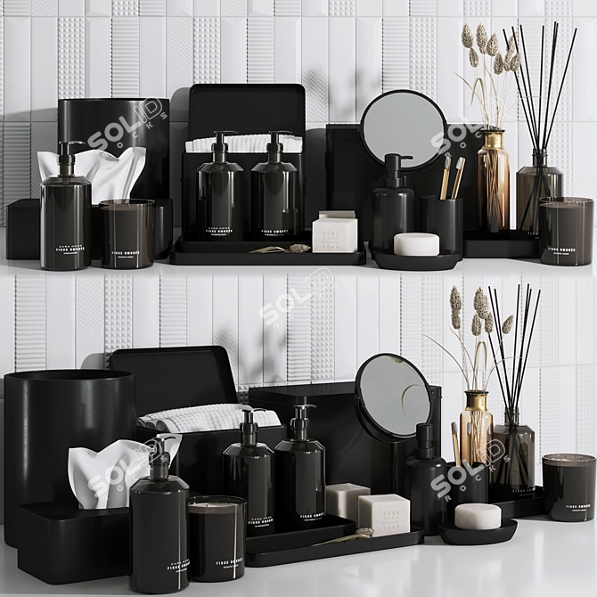 Black Resin Bathroom Set: Soap Dispenser, Tumbler, Paper Basket, and more! 3D model image 1