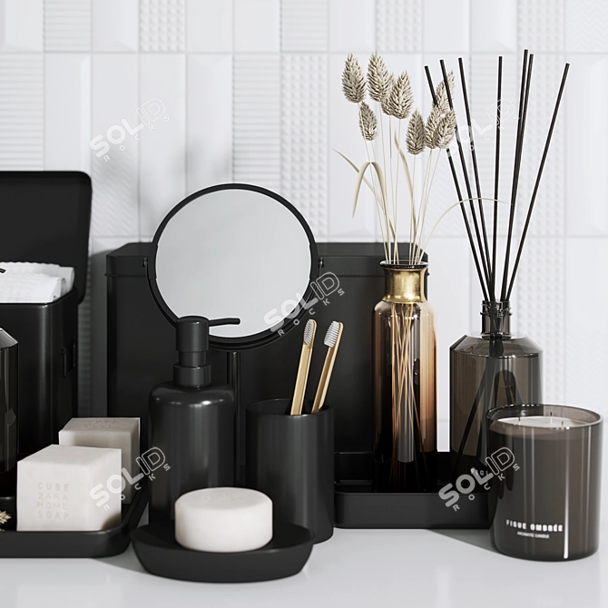 Black Resin Bathroom Set: Soap Dispenser, Tumbler, Paper Basket, and more! 3D model image 2