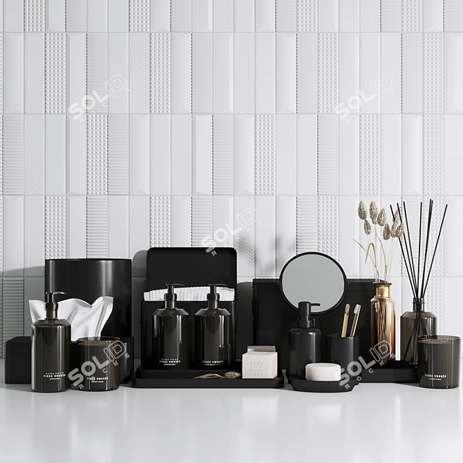 Black Resin Bathroom Set: Soap Dispenser, Tumbler, Paper Basket, and more! 3D model image 3