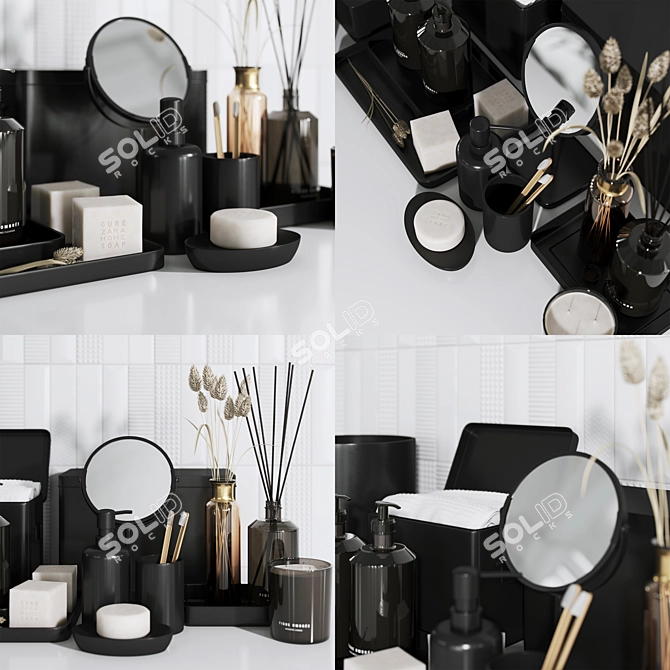 Black Resin Bathroom Set: Soap Dispenser, Tumbler, Paper Basket, and more! 3D model image 4