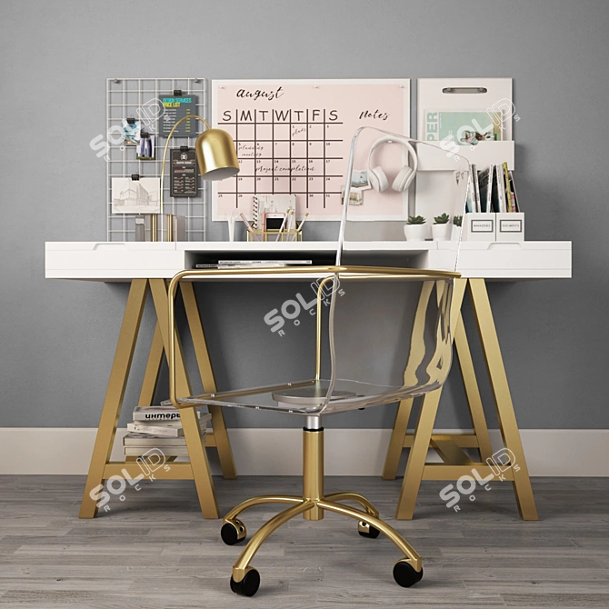 Customizable Desk Set with Swivel Chair 3D model image 1