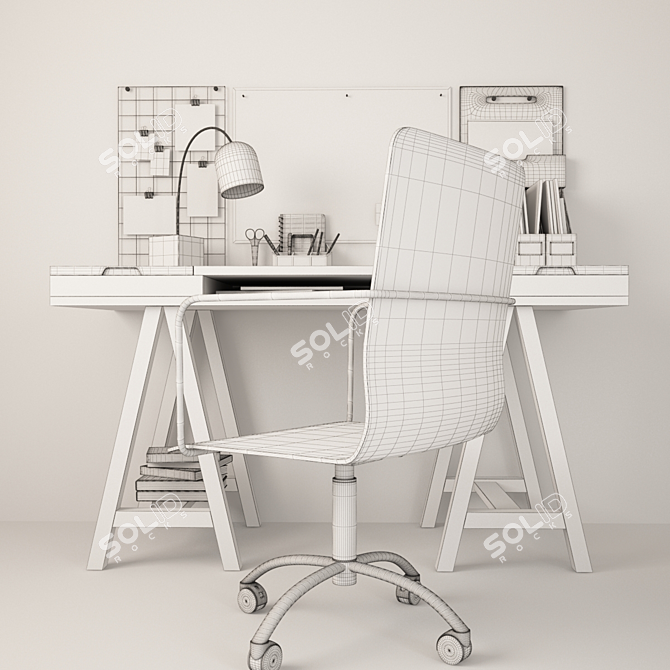 Customizable Desk Set with Swivel Chair 3D model image 4