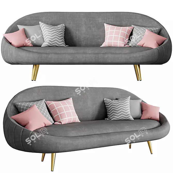 Luxurious Velvet Channel Sofa 3D model image 1