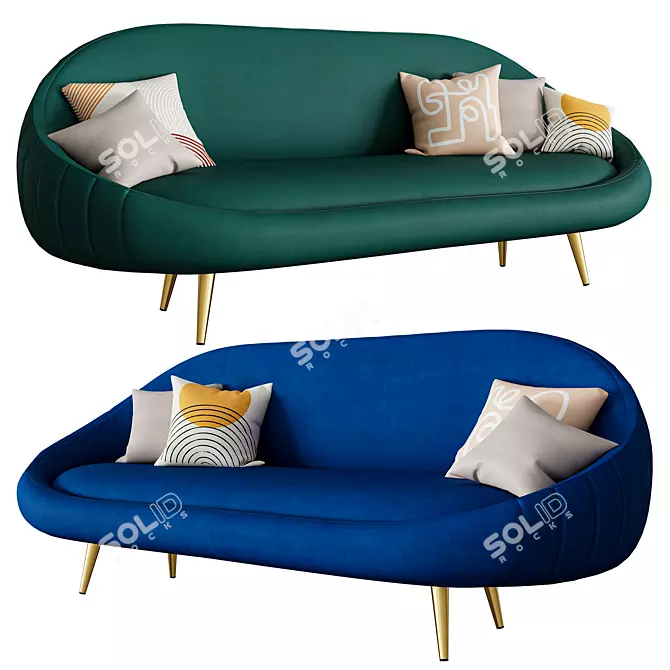 Luxurious Velvet Channel Sofa 3D model image 3