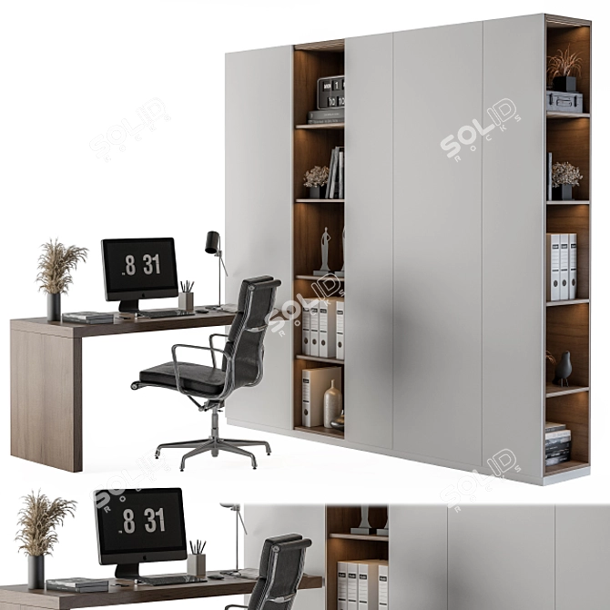 Sleek Workspace Set with Bookcase 3D model image 1