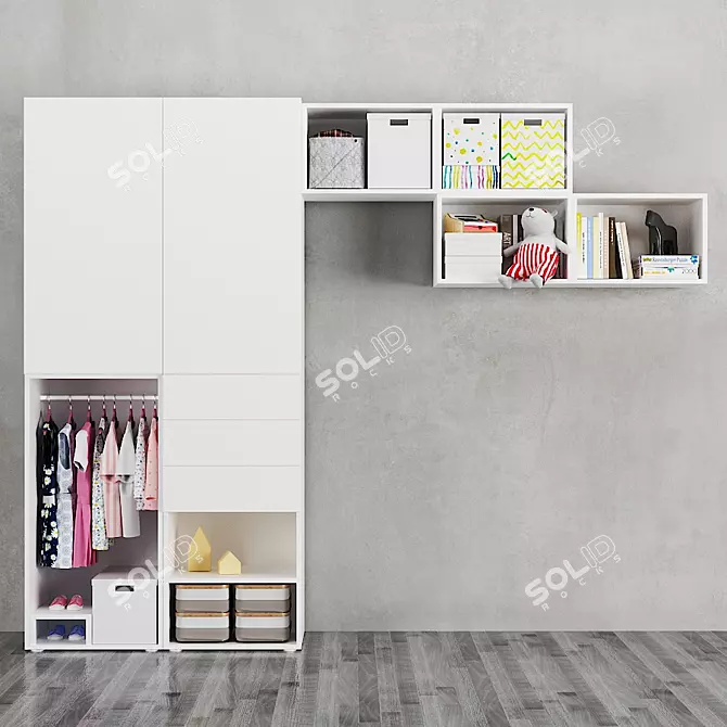 Title: Ophus 2-Door Wardrobe with 3 Drawers 3D model image 1