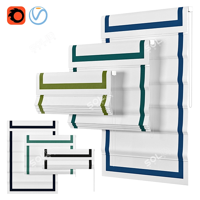 Luxury White Roman Curtains with Valance - LOGANOVA Shades 3D model image 1