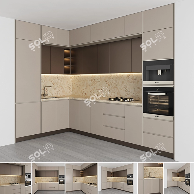 Modern Kitchen 028: Gas Hob, Sink, Oven & Hood 3D model image 1