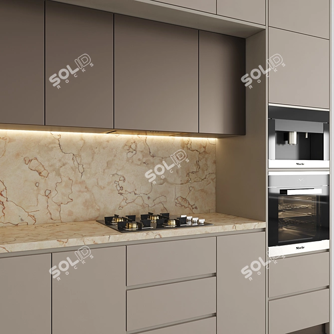 Modern Kitchen 028: Gas Hob, Sink, Oven & Hood 3D model image 3