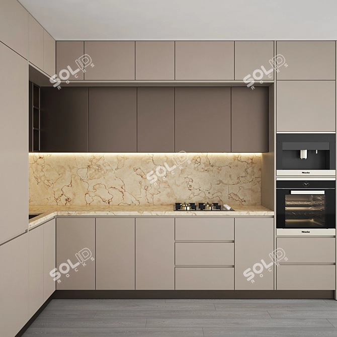 Modern Kitchen 028: Gas Hob, Sink, Oven & Hood 3D model image 4