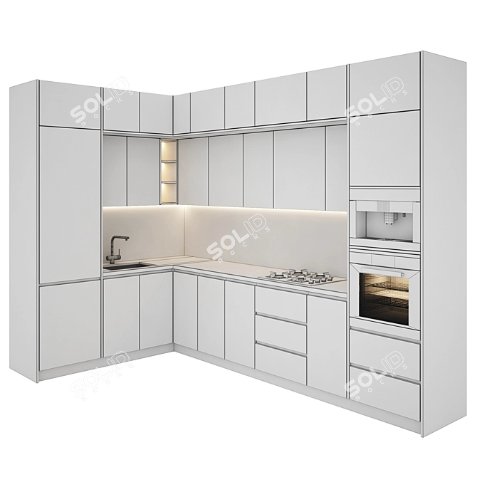 Modern Kitchen 028: Gas Hob, Sink, Oven & Hood 3D model image 5