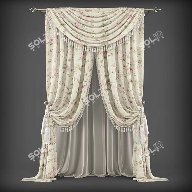 Polyester Curtains, 202400 Polys, 204727 Verts 3D model image 1
