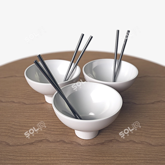 Elegant Oriental Crockery Set 3D model image 4