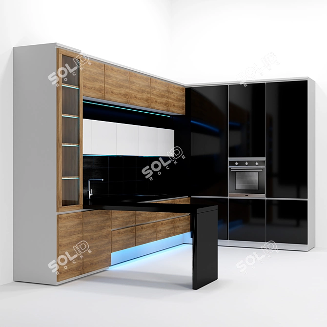 Custom Kitchen Furniture with Dining Area 3D model image 1